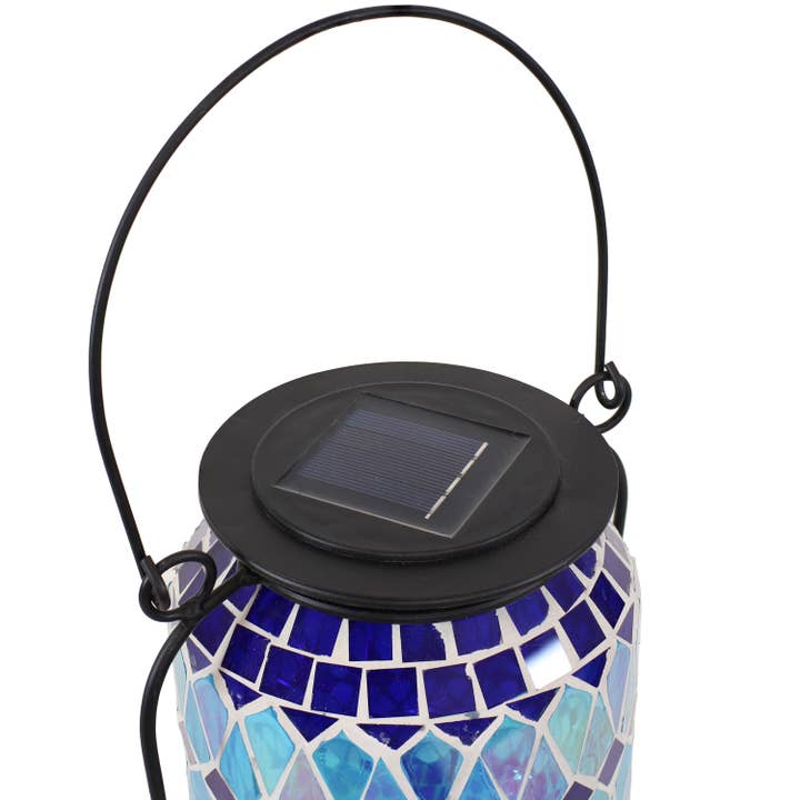 Sunnydaze Decor - Wholesale Lantern - Cool Blue Mosaic Glass Outdoor Solar LED Lantern - 8 in