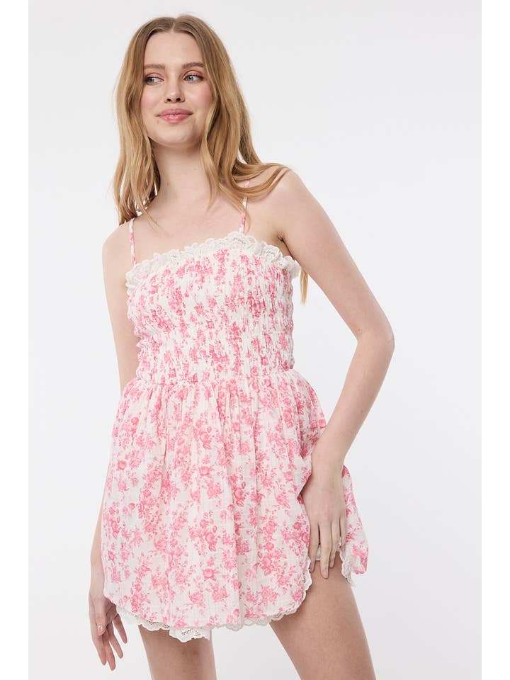 Sky to Moon - Wholesale Dress - Women's - PALE FLORAL ATTACHABLE TIE STRAP LACE MINI DRESS10