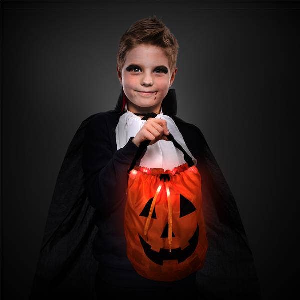 LED Pumpkin Draw String Trick or Treat Candy Bag Halloween for wholesale by Windy City Novelties