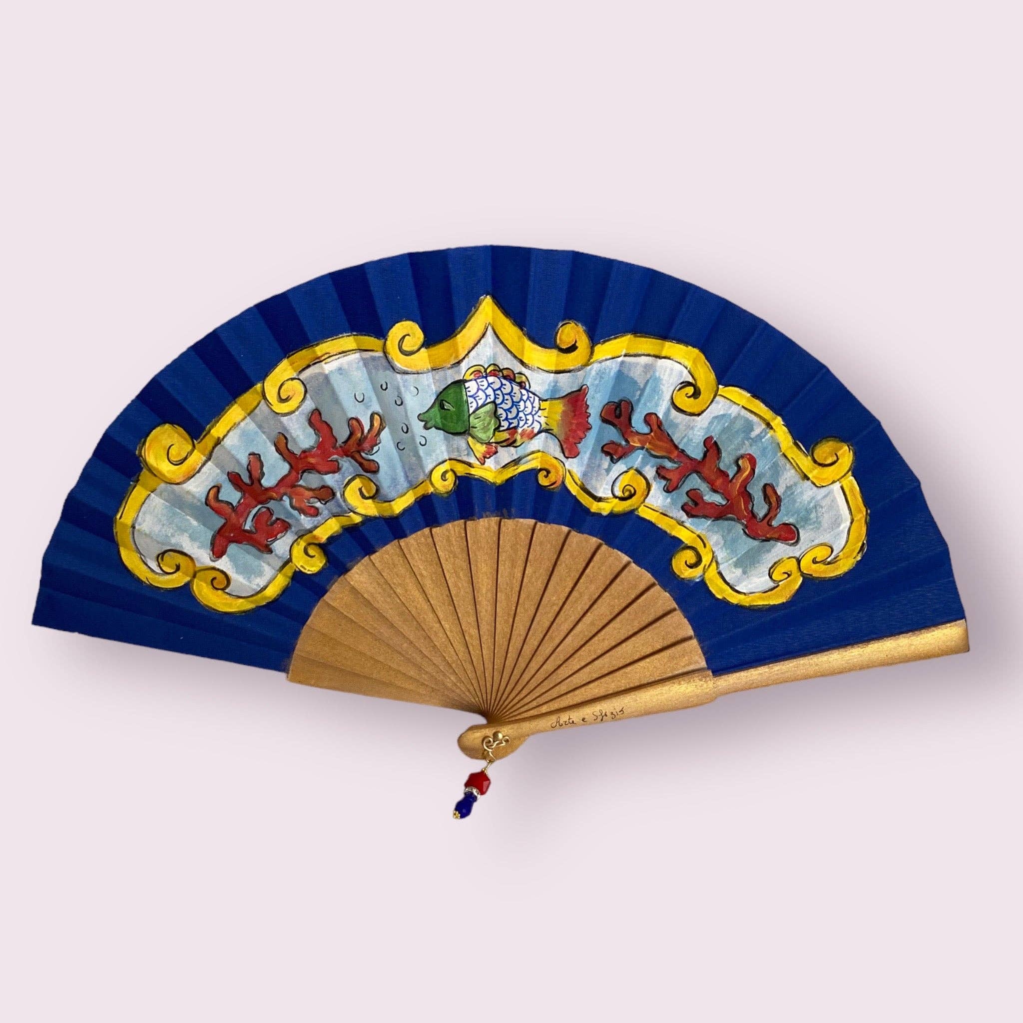 Arte e sfizio - Vendita all'ingrosso Ventaglio pieghevole portatile - ventagli con decori marini dipinti a mano1