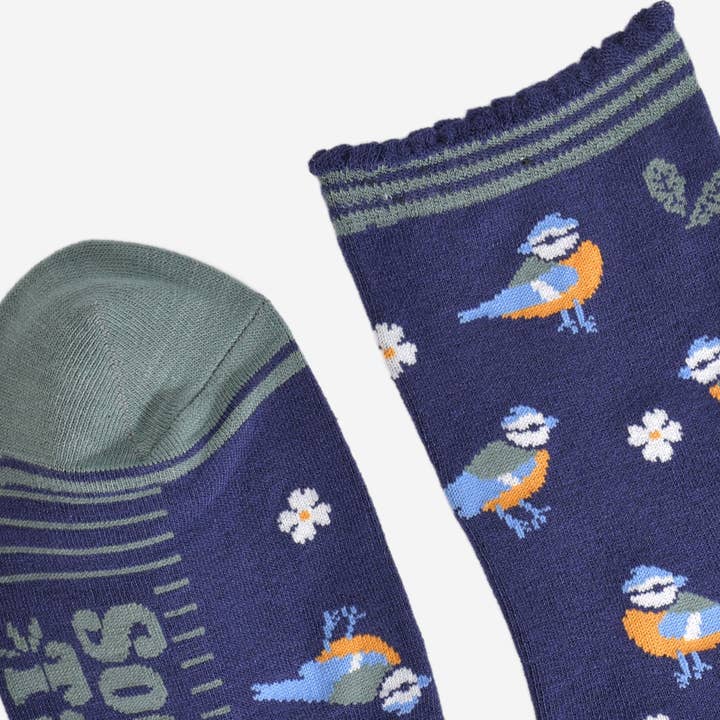 Sock Talk – wholesale Socks – Women's – Women's Bamboo Socks - Navy Blue/Green, Blue Tit Woodland3