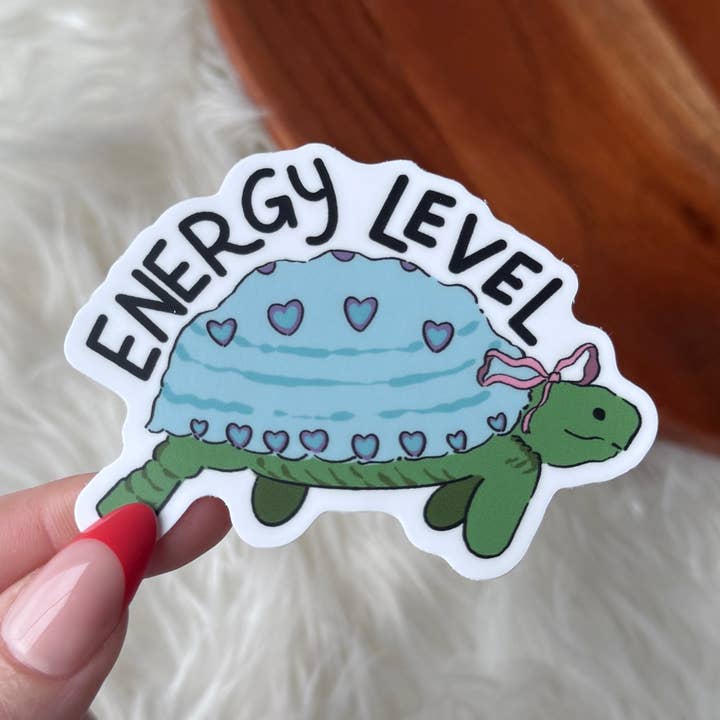 "Energy level" Funny Tired Tortoise Sticker for wholesale by Big Moods