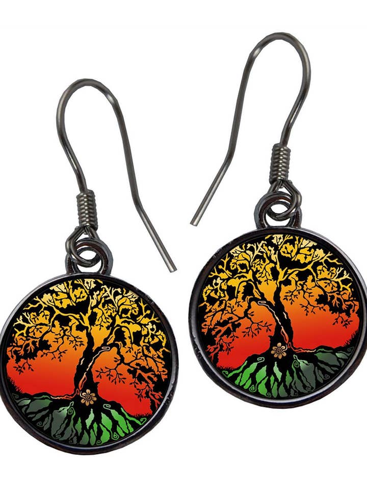 Circle Art - Orecchini a forma di albero della vita colorati per la vendita all'ingrosso da parte di SPIRIT LALA LLC
