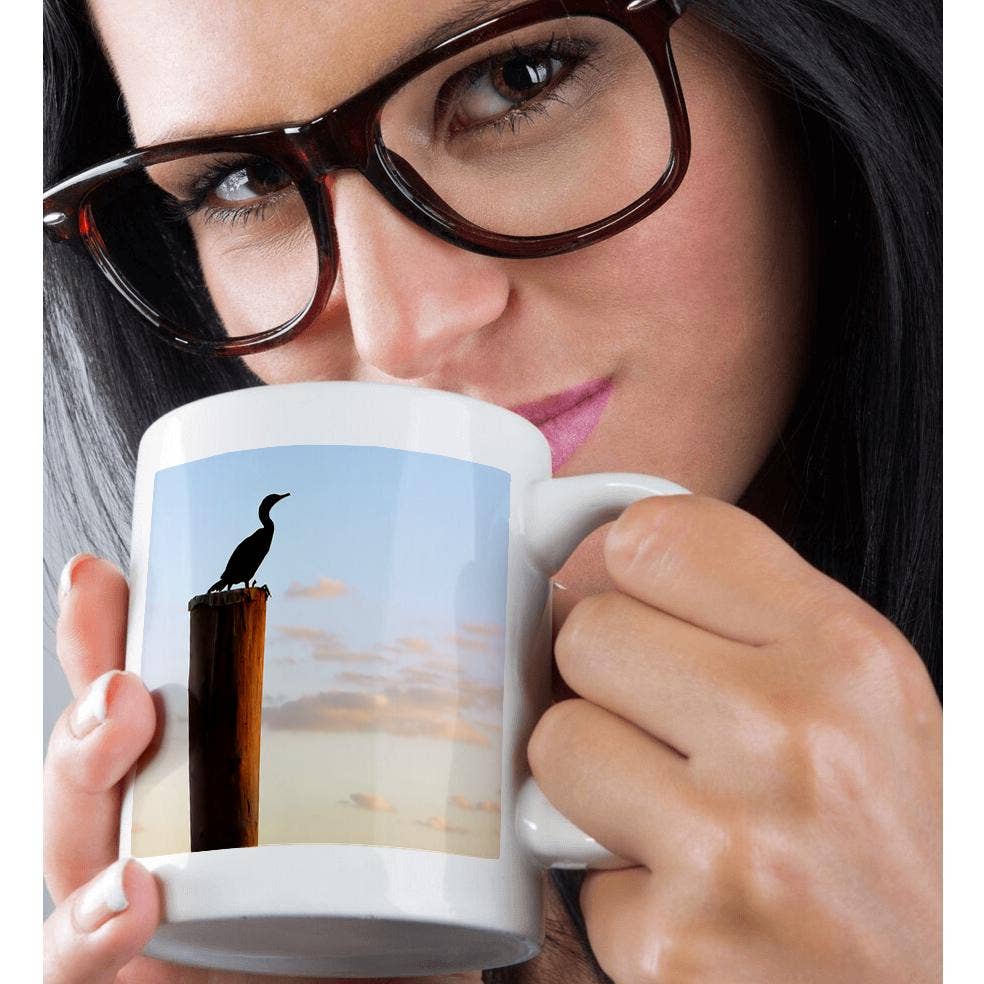 3dRose - Vente Tasse à café - 3dRose, Oiseau échassier échassiers poteau assis assise silhouette coucher de soleil tranquillité se détendre relaxant, Tasse9