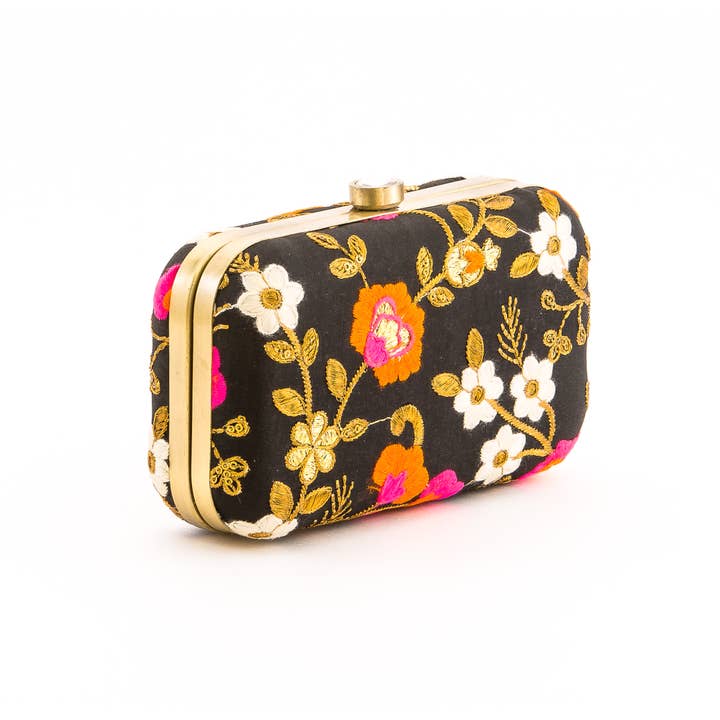 Magazine Clothing - Wholesale Clutch Bag - Women's - Black Floral Silk Clutch 1