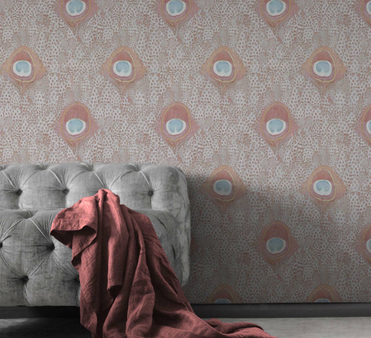 Mineheart - Venta al por mayor Papel pintado - Papel pintado de plumas de pavo real en tono rosa2