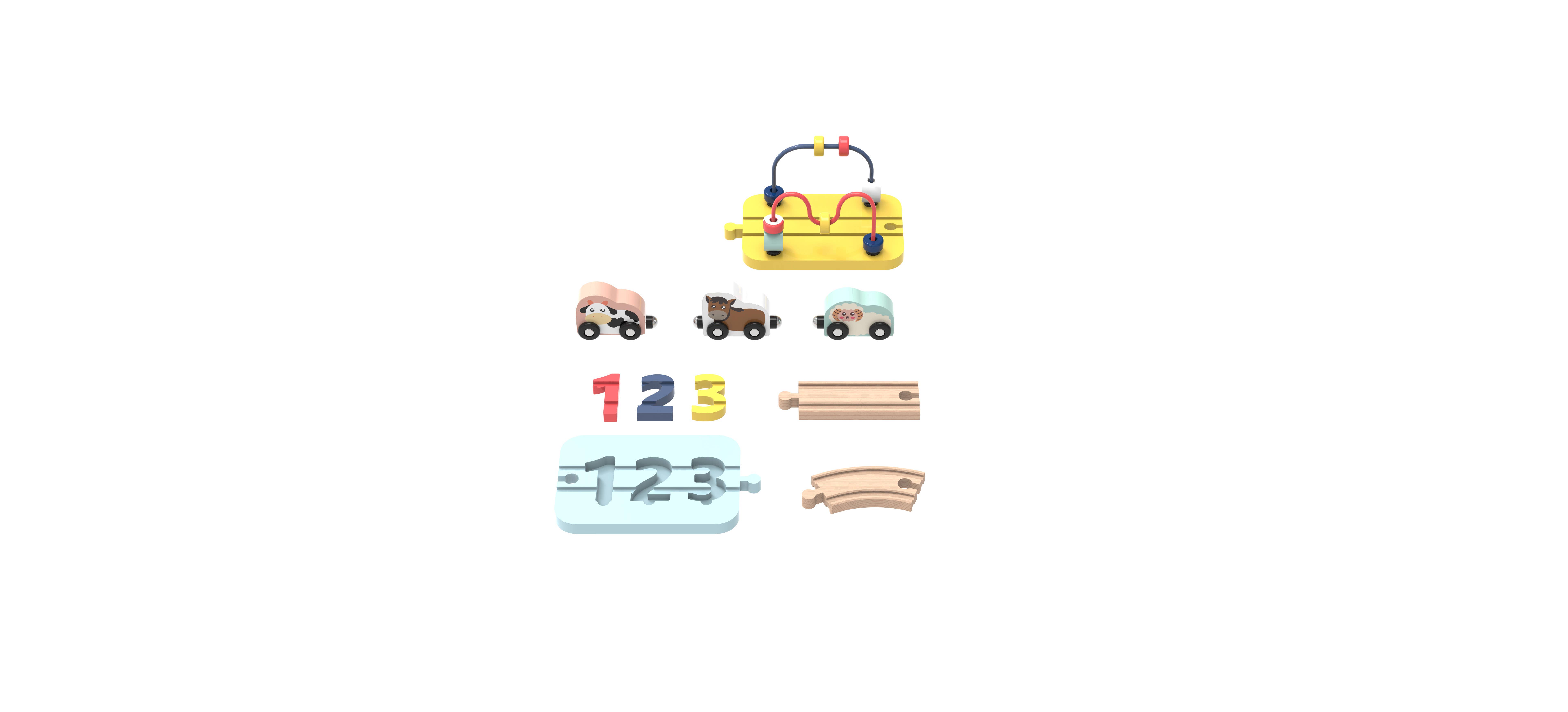 Leo & Friends - Wholesale Wood Toy - Kids - Wooden Railway 123 Puzzle and Bead Set 18-Pieces1