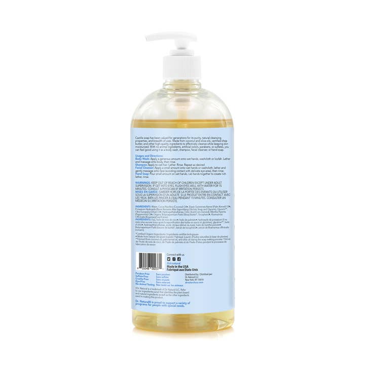 Dr. Natural - Wholesale Body wash/shower gel - Plant-Based Castile Liquid Soap - Peppermint (32oz)1