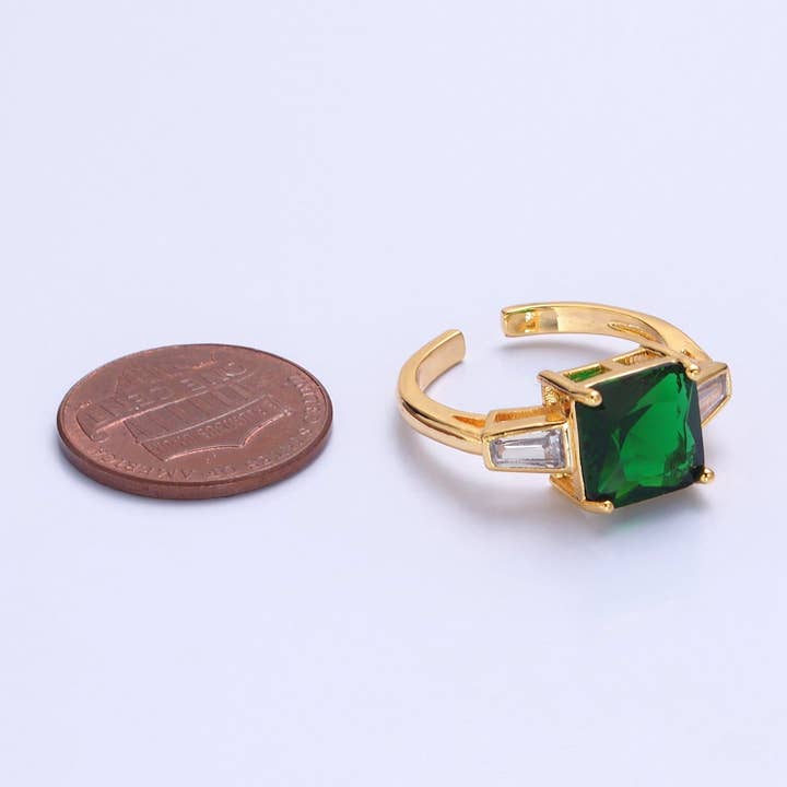 Aim Eternal - Wholesale Multi-Stone Ring - Square CZ Emerald Green Gold Adjustable Promise Ring O2294