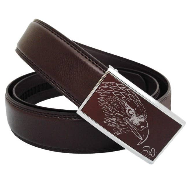ceinture en cuir pour homme marron avec boucle automatique, tête d'aigle pour la vente par COWstyle