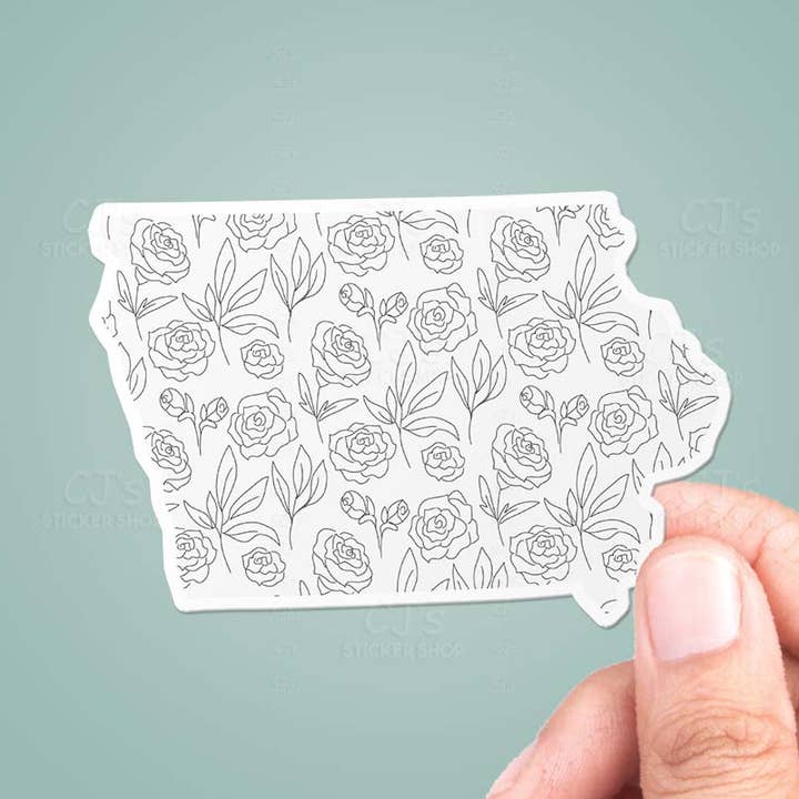 Iowa Floral Pattern Sticker Vinyl Decal for wholesale by CJ's Sticker Shop
