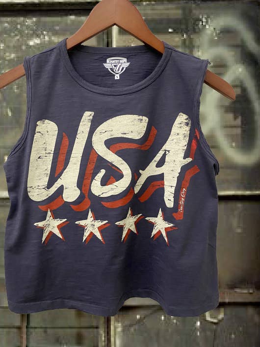 USA Vintage Muscle Crop Top for wholesale by Country Deep Apparel