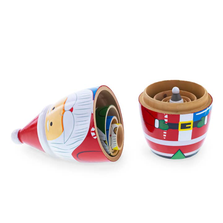 BestPysanky - Wholesale Christmas Decoration - 5 Multicolor Santa with Gifts Wooden Nesting Dolls2