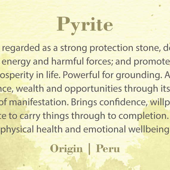 Natures Artifacts Inc - Wholesale Meditation Supplies - Crystal Information Cards - Pyrite