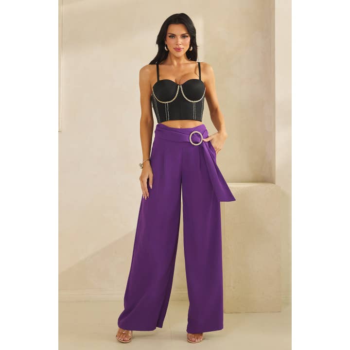 WIDE LEGGED CIRCLE BELTED LONG PANTS for wholesale by The Sang