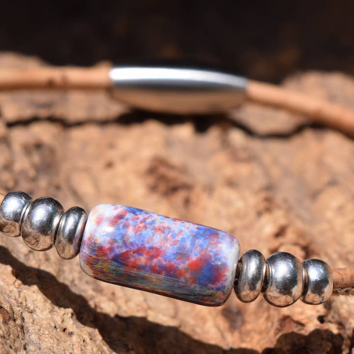 Rød hvid og blå Tube Cork armbånd for engroshandel hos Cork Tree Designs