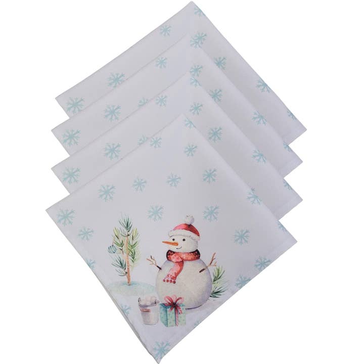 Charlo's Set 4 Servietten aus Stoff, Schneemann, Weihnachten, 40,6 x 40,6 cm für den Großhandel von Maison Charlo