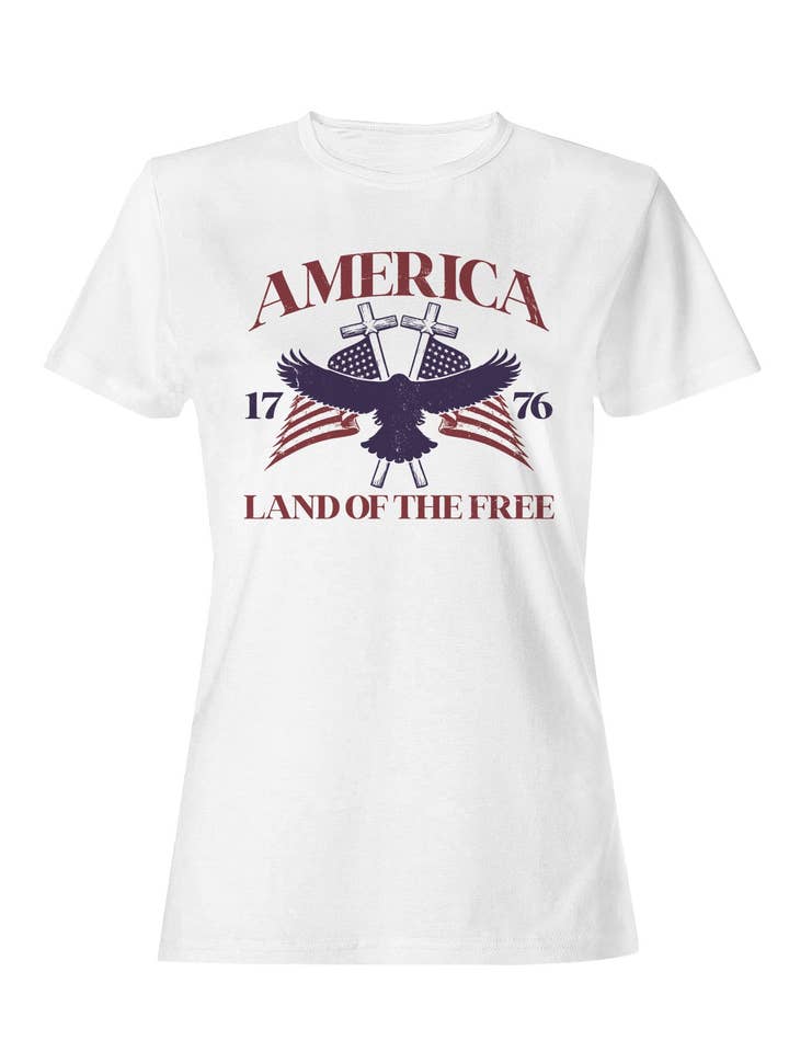 Patriotisk Ørn Frihedsemblem Dame T-shirt for engroshandel hos TShirtGuys.com