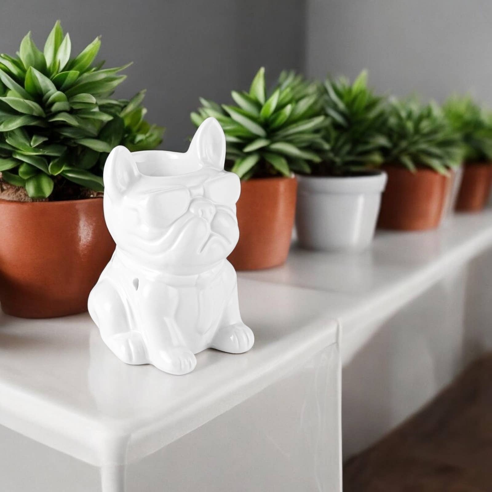 Zen'Arôme - Wholesale Tapered Candle/Candlestick - White Boubou French Bulldog Ceramic Incense Burner6