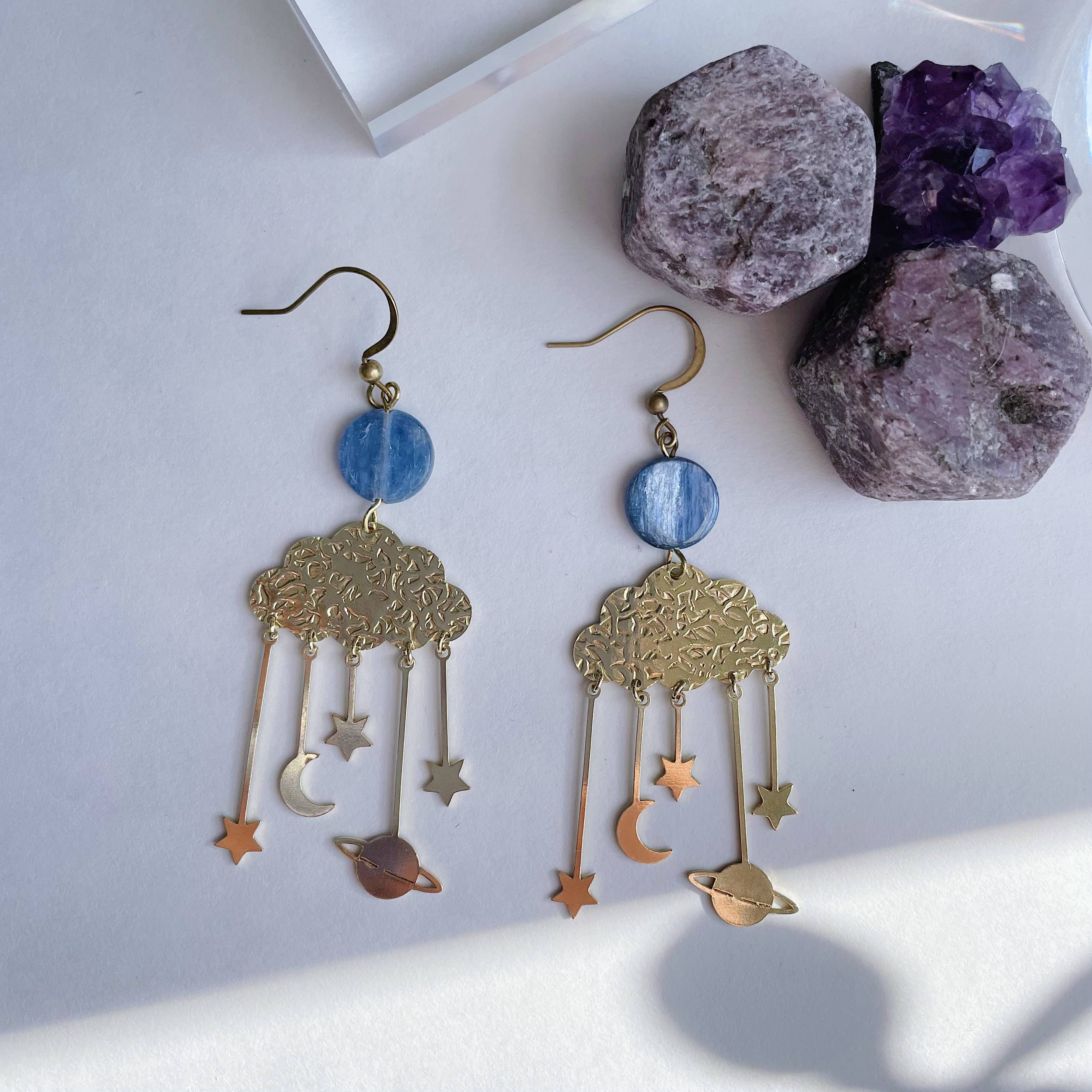 GeoMetricGem - Wholesale Dangle Earrings - Lindsay Earrings ~ Brass & Blue Kyanite2