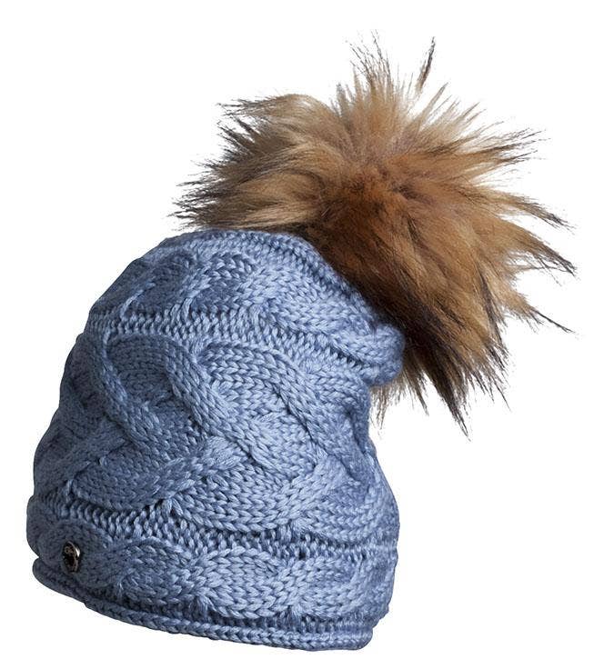 Screamer - Vente Bonnet – femme - Bonnet en laine tricoté à la main Jesslyn avec pompon en fausse fourrure1