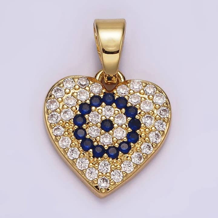 14K Gold Filled Blue Evil Eye Micro Paved CZ Heart Pendant | N1868 for wholesale by Aim Eternal