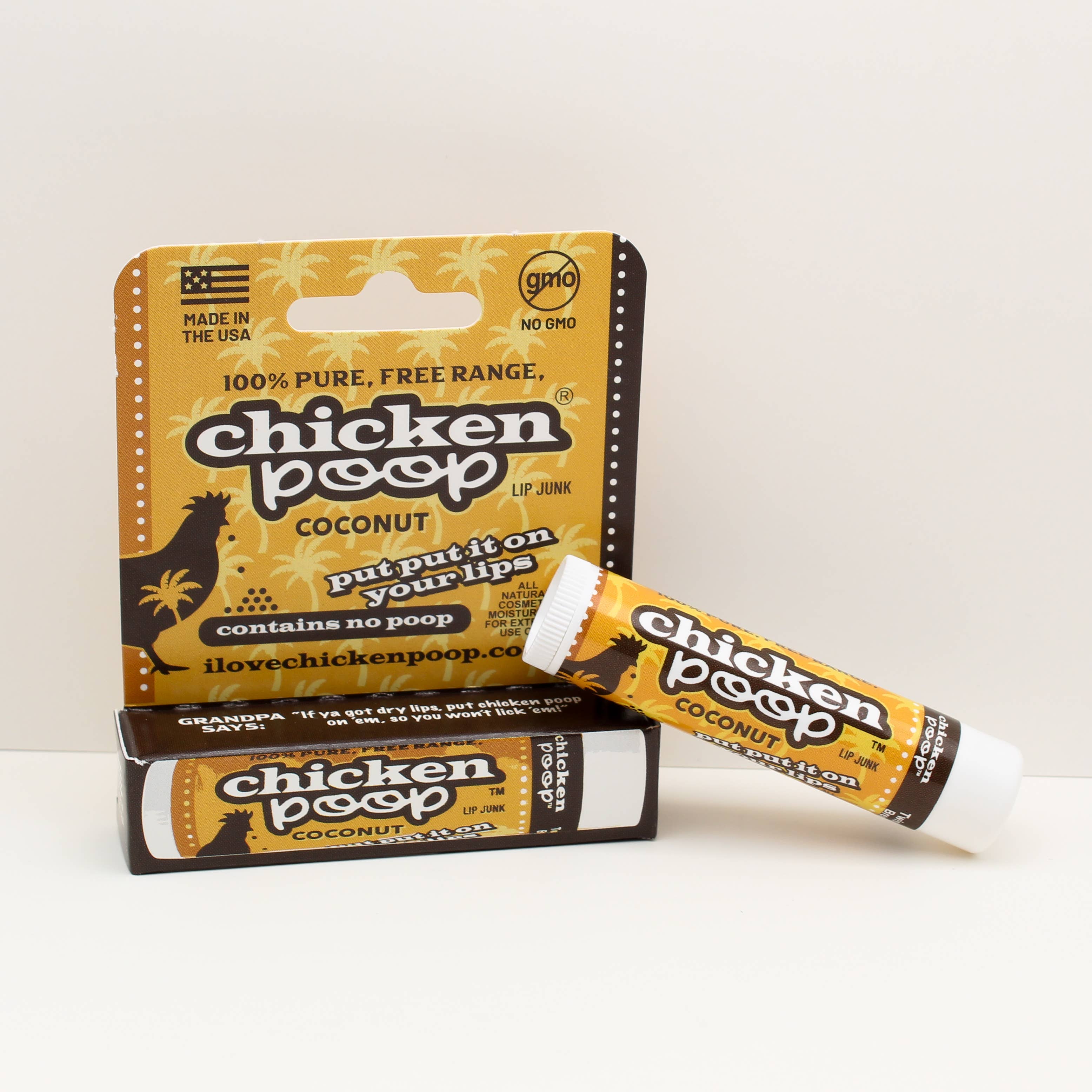 Chicken Poop - Wholesale Lip Balm - Chicken Poop® COCONUT Lip Balm - All Natural, 16ct. HANG TAB1