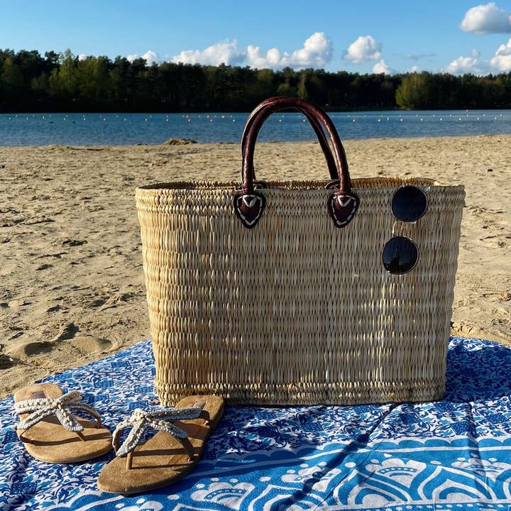 HandmadeBestSeller - Wholesale Beach Bag - Reed Storage baskets - leather handles Beach Basket