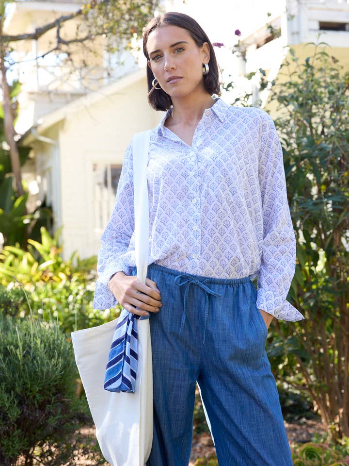 Goede Vriendjesoverhemd - Zonnebloem Korenbloem Blauw voor wholesale door and for Good