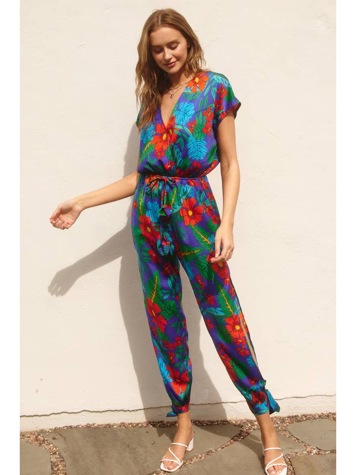 ROYAL TROPICAL Summer Night Dolman Sleeve Tie Ankle Jumpsuit (1) for wholesale on Faire
