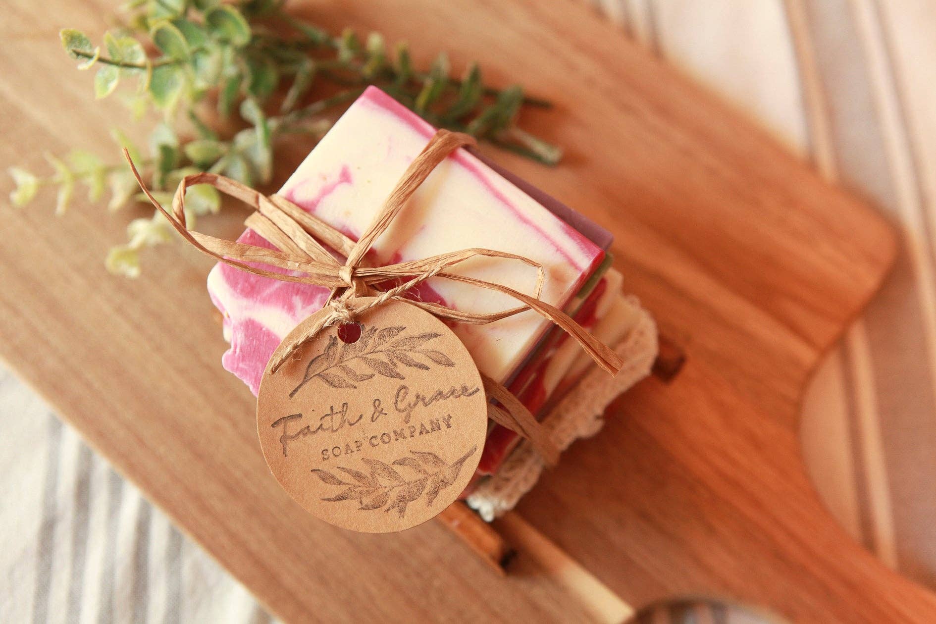 Faith and Grace Soap Co. - Wholesale Soap Set - Soap Ends Gift Set with Wood Soap Dish and Sisal Bag3
