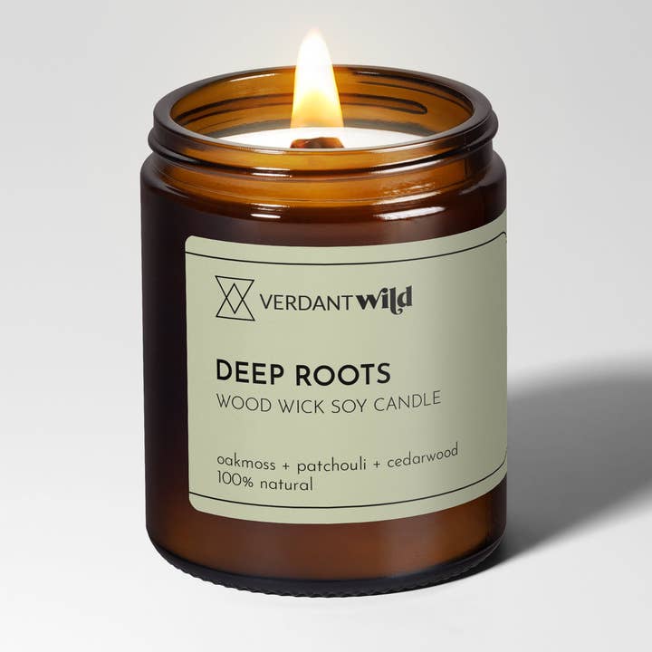 Vela de soja con mecha de madera DEEP ROOTS para venta al por mayor de Verdant Wild Apothecary