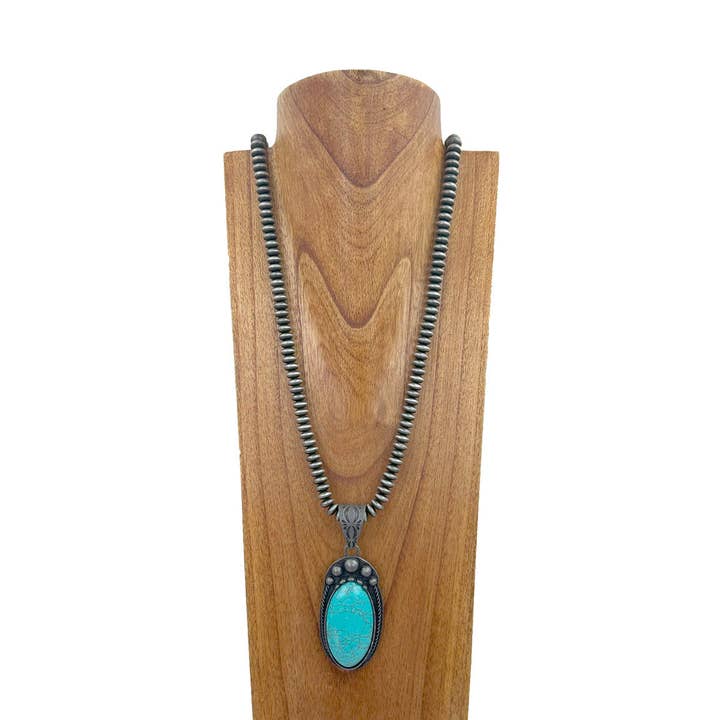 NKZ231124-31 35 tum silver Navajo pärlpärlsträngar med blå turkos oval stenhängande halsband för wholesale av Western Elite Jewelry