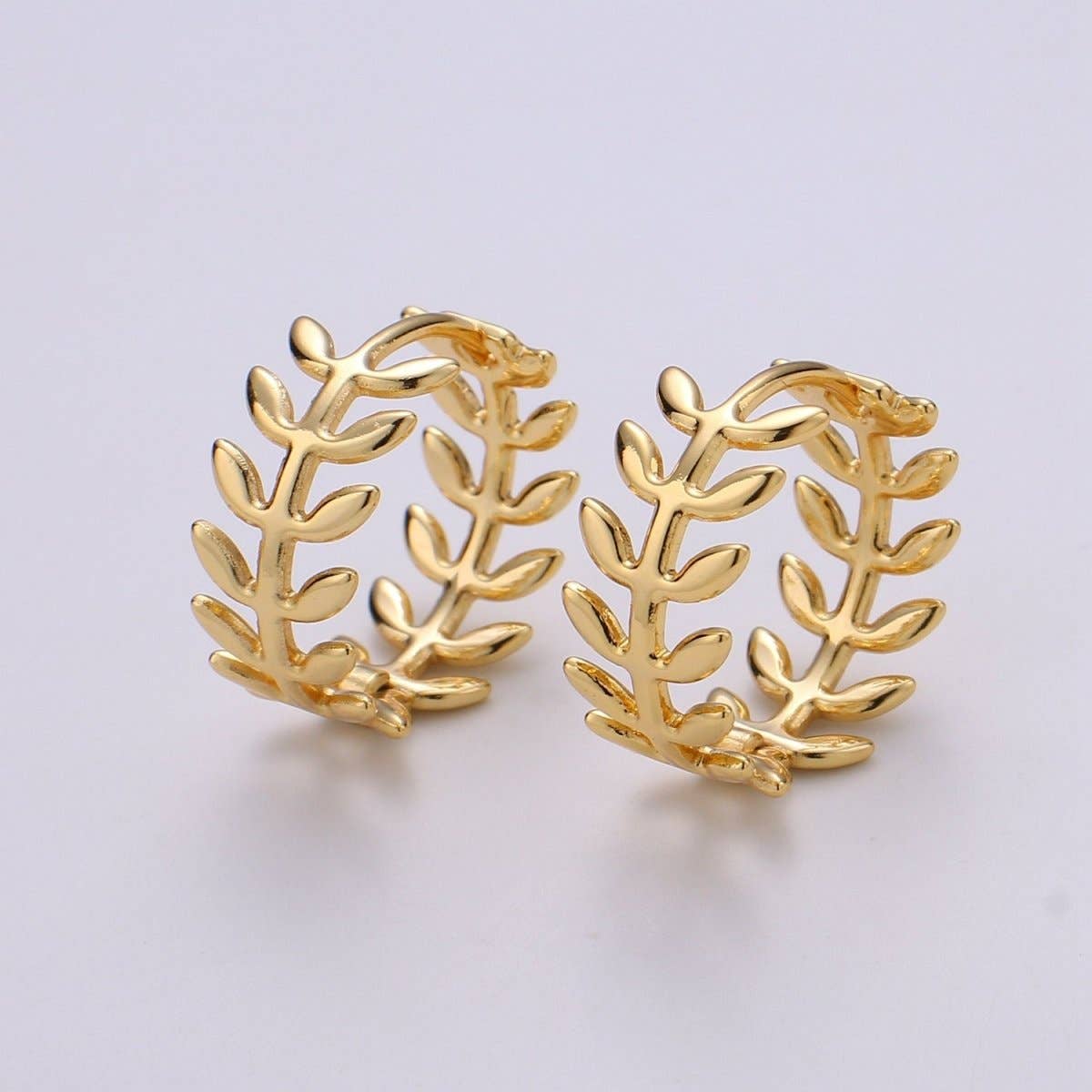 Wholesale Dainty Gold Leaf Hoop Earrings – 24k Gold Filled Hoop