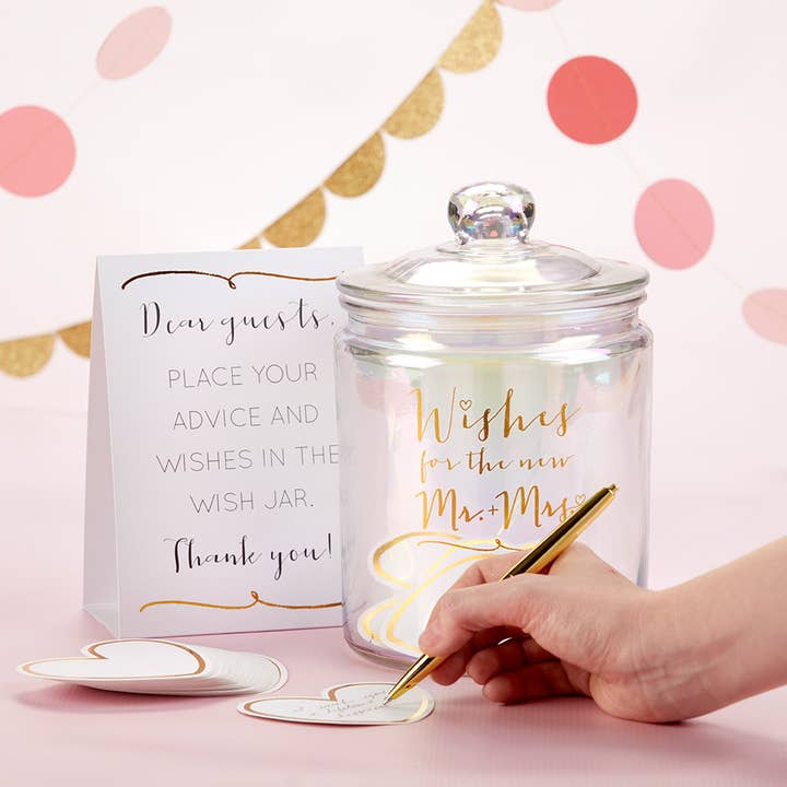 Kate Aspen - Wholesale Party Sign/Banner - Irredescent Wedding Wish Jar with Heart-Shaped Cards