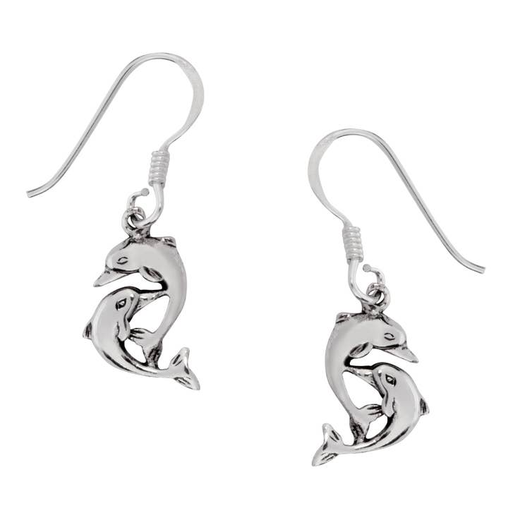 Lovely Double Dolphin Earrings (USA-DDP) for wholesale by Silver Jewellery Cavern Wholesale