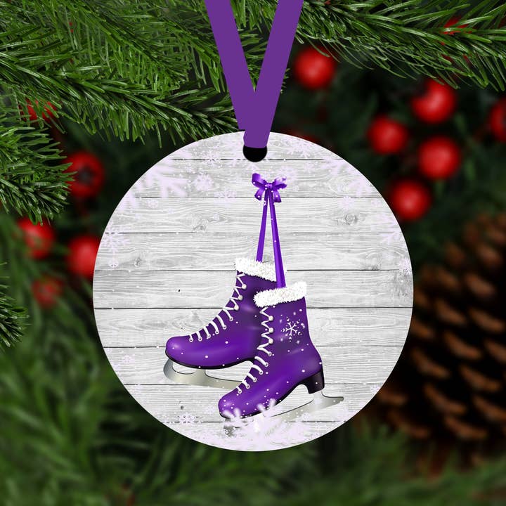 Purple Ice Skates Snow Flakes Ornament for wholesale by Three Birds Nest Company