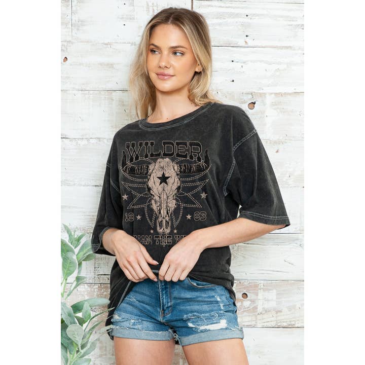 Wilder Than The West - Oversize Mineral Wash T for wholesale by Amused by Blue