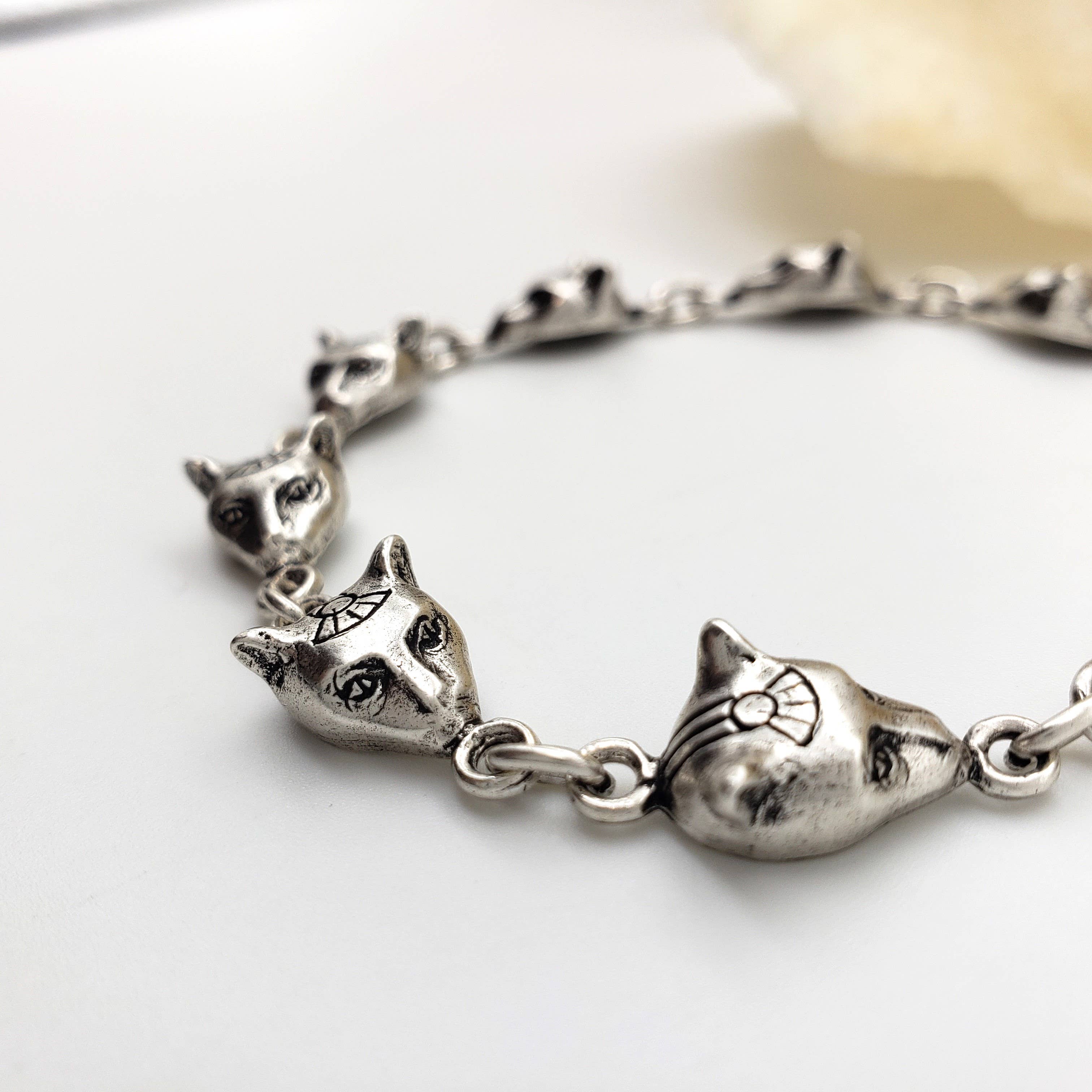 Discoveries, Inc. - Wholesale Link & Chain Bracelet - Egyptian Cat Head Link Bracelet - Silver - Bastet Goddess4