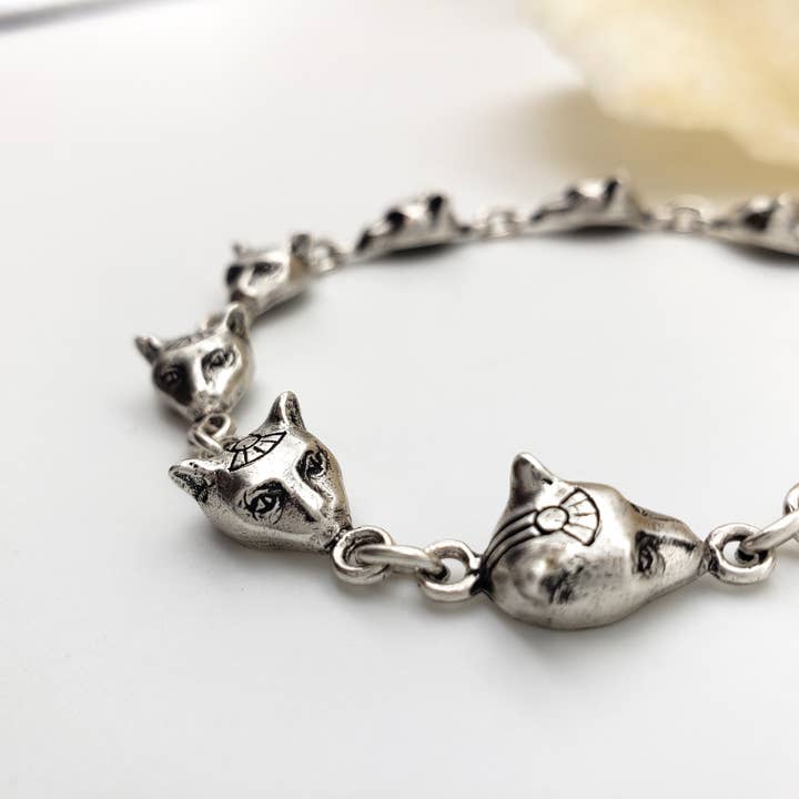 Discoveries, Inc. - Wholesale Link & Chain Bracelet - Egyptian Cat Head Link Bracelet - Silver - Bastet Goddess4
