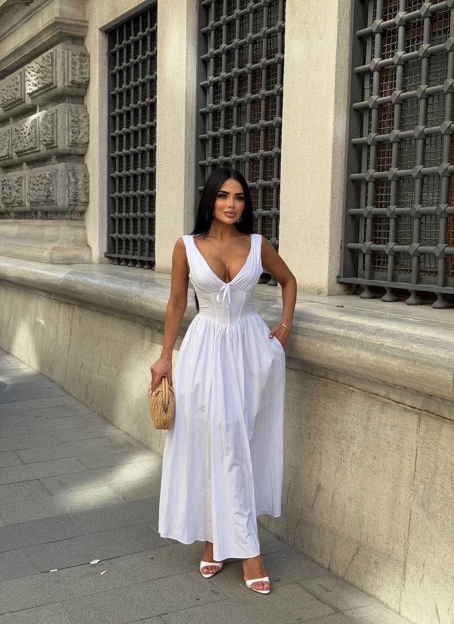 Standpoint Top – Vestido - Mulher por atacado – Vestido Riviera Maxi – Corpete – Laço Frontal – 120113