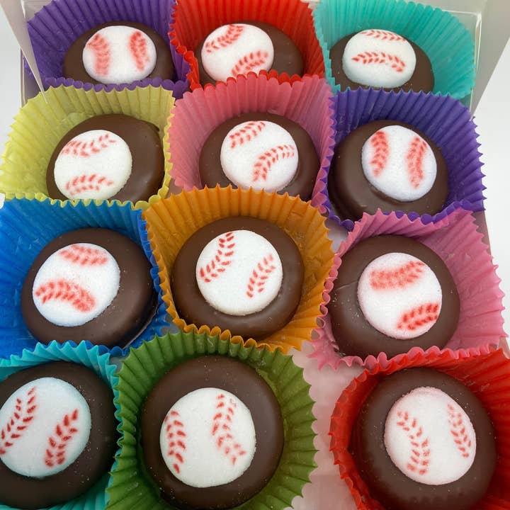 Baseball Themed Oreo's Box of 24 for wholesale by Bear Creek Candy Kitchen