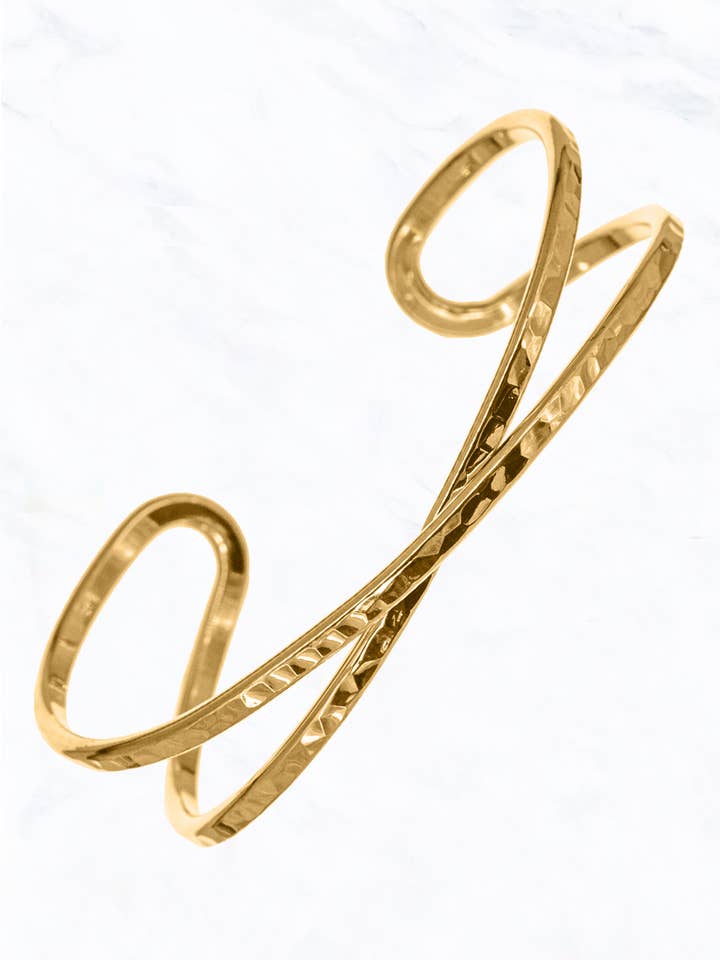 Brass Gold Dipped Twisted Bangle Cuff Bracelet for wholesale by Suzie Q USA