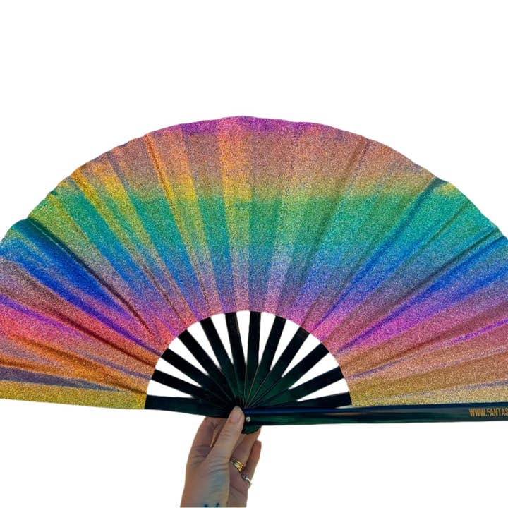 Regenboog Mega Glitter XL Waaier voor wholesale door Fantastico Fans