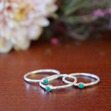 Fair Anita - Wholesale Jewelry Set - Tiny Stone Sterling Stacking Ring Set - Turquoise