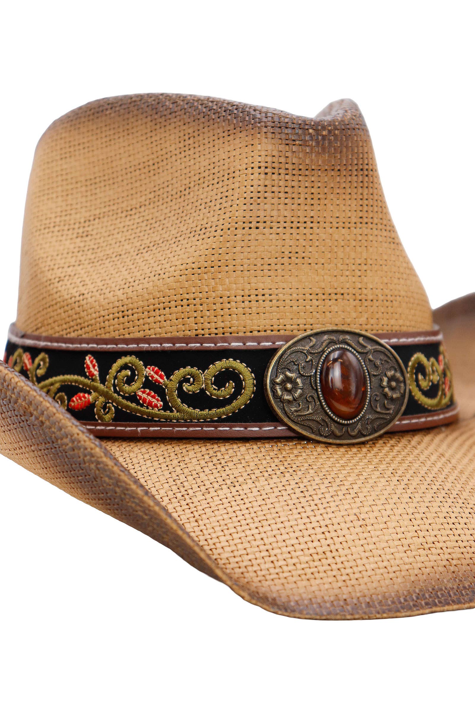 Cap Zone – Engroshandel Cowboyhat - Dame – Bronzeret ravfarvet concho blomsterbælte cowboyhat12