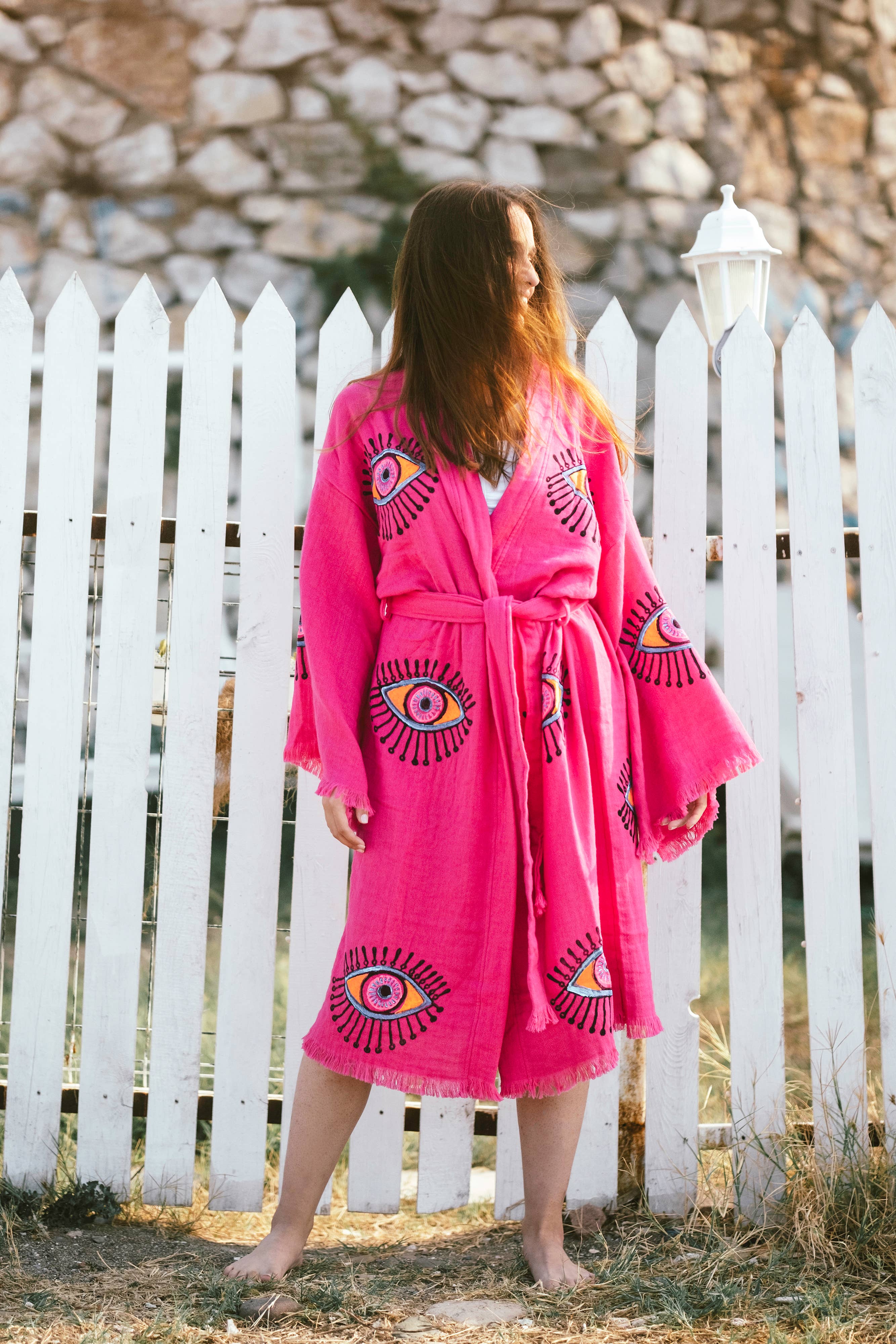 Moa – Kaftan - Mulher por atacado – Robe Evil Eye Rosa2