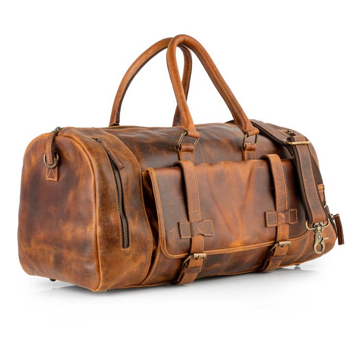 Sixtease Bags USA - Wholesale Weekender bag – Unisex - Genuine Leather Unisex Duffel/Travel Bag - Rustic Tan2