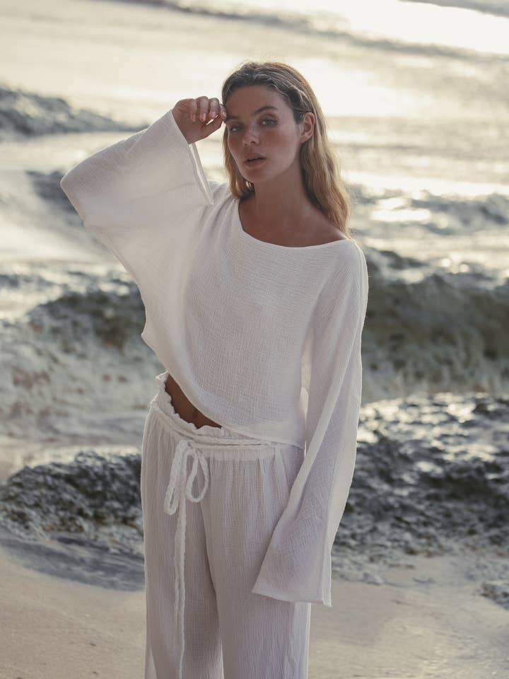 Paloma Paper Bag Pants - White for wholesale on Faire