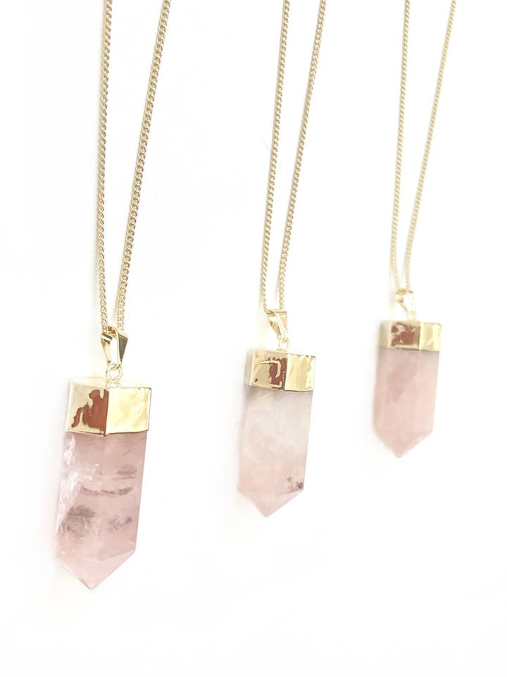 rose quartz necklace gold or silver plated for wholesale by Crystal and Sage